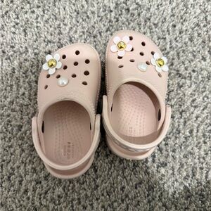 CROCS Kids Light Pink Sandals with Floral Details